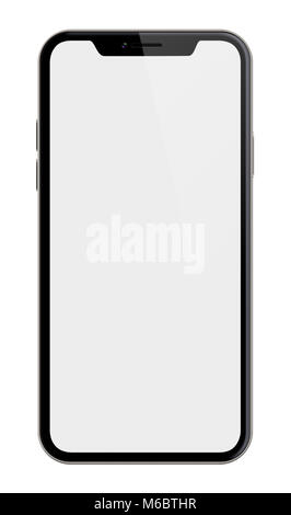 Nuovo smartphone simile a iphone X isolato su bianco Foto Stock