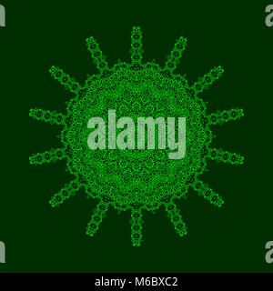 L'Islam, l'Arabo, indiano, motivi Ottomano. Monocromatico ornamento di contorno isolato su sfondo verde. Amulet etnica del mandala Foto Stock