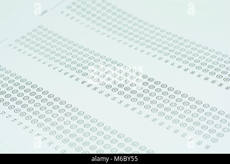 Test standardizzati modulo con risposte fatto gorgogliare Foto Stock