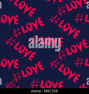 Amore gli hashtag seamless disegno vettoriale. Illustrazione Vettoriale