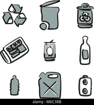 Icone di riciclaggio di Freehand 2 colori Illustrazione Vettoriale