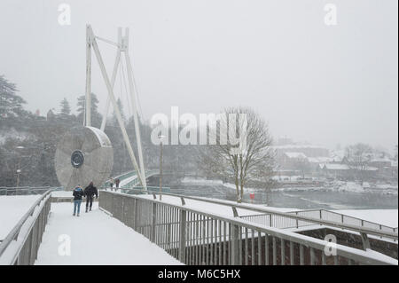 Exeter Devon, Regno Unito. Il 1 marzo 2018. La Bestia da Est incontra tempesta Emma in Exeter come un rosso meteo avvertimento è emesso. L'incrocio del Miller. Foto Stock