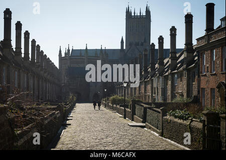 Vicari vicino, pozzi, Somerset, Regno Unito, la più antica puramente strada residenziale in Europa. Foto Stock