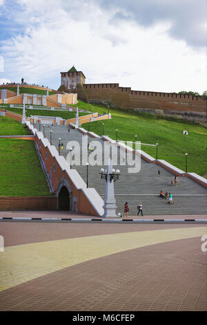 Nizhny Novgorod, Russia - 19 LUG 2015: la scala Chkalov. È il punto di riferimento di Nizhny Novgorod Foto Stock