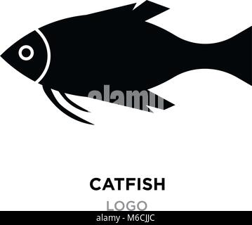 Catfish logo, pesce gatto nero,procioni logo di testa per lo sport club o team. Animali logotipo mascotte. Modello. Illustrazione Vettoriale. Illustrazione Vettoriale