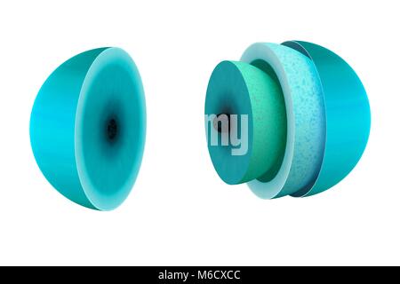 Diagramma che mostra il teorico interno del gigante di ghiaccio pianeta Urano. Probabilmente è molto simile all'interno di Nettuno. Al centro è un roccioso e nucleo ghiacciato, simile e la dimensione e la messa a terra. Questo è racchiuso in una spessa mantello interno, un viscido miscela di vari ices compreso il metano, ammoniaca e acqua. Al di sopra di questo è il mantello esterno, il quale è costituito da una miscela di idrogeno liquido e altri elementi. E infine vi è una densa atmosfera composta principalmente da idrogeno, elio e metano. Foto Stock