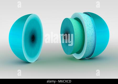 Diagramma che mostra il teorico interno del gigante di ghiaccio pianeta Urano. Probabilmente è molto simile all'interno di Nettuno. Al centro è un roccioso e nucleo ghiacciato, simile e la dimensione e la messa a terra. Questo è racchiuso in una spessa mantello interno, un viscido miscela di vari ices compreso il metano, ammoniaca e acqua. Al di sopra di questo è il mantello esterno, il quale è costituito da una miscela di idrogeno liquido e altri elementi. E infine vi è una densa atmosfera composta principalmente da idrogeno, elio e metano. Foto Stock