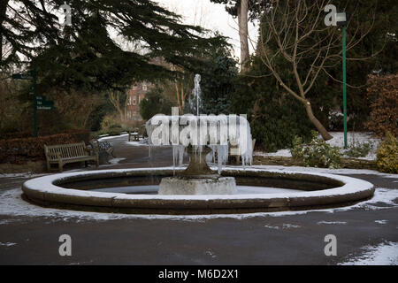 Birmingham Botanical Gardens. 28 Feb, 2018. Regno Unito: Meteo fontana congelati a Birmingham ai Giardini Botanici di credito: lisa robinson/Alamy Live News Foto Stock