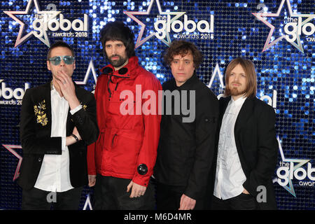 Londra, Regno Unito. 1 Mach, 2018. Kasabian arriva al Global Awards, Eventim Apollo, Londra, Regno Unito il 1 marzo 2018 Credit: Martin Evans/Alamy Live News Foto Stock