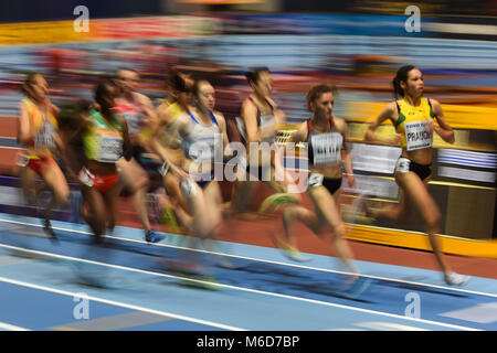 Birmingham, Regno Unito. 02Mar, 2018. Aisha Praught di Giamaica a 1500 metri di semi finale a mondiali Indoor Athletics Championship 2018, Birmingham, Inghilterra. Ulrik Pedersen/CSM Credito: Cal Sport Media/Alamy Live News Foto Stock