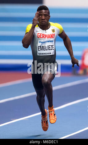 Birmingham, Regno Unito. Il 3° marzo 2018. Peter Emelieze da Germanz in esecuzione in 60 metri di sprint. Foto: Sven Hoppe/dpa Credito: dpa picture alliance/Alamy Live News Foto Stock