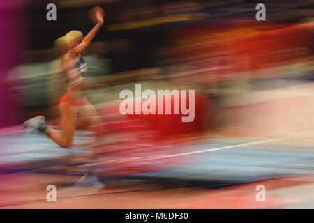 Birmingham, Regno Unito. Il 3° marzo 2018. Yulimar Rojas di Venezuela vincendo salto triplo a mondiali Indoor Athletics Championship 2018, Birmingham, Inghilterra il 3 marzo 2018. Credito: Cal Sport Media/Alamy Live News Foto Stock
