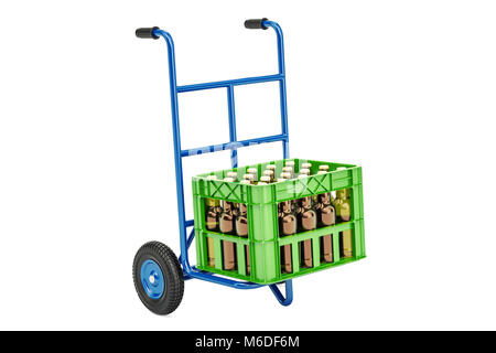 Carrello a comando manuale con cassa di birra, 3D rendering isolati su sfondo bianco Foto Stock