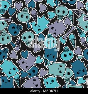 Teschi e cuori su sfondo nero - seamless pattern Illustrazione Vettoriale