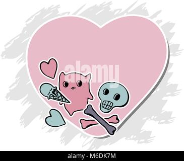 Teschi, gelati e cuori su sfondo grunge Illustrazione Vettoriale