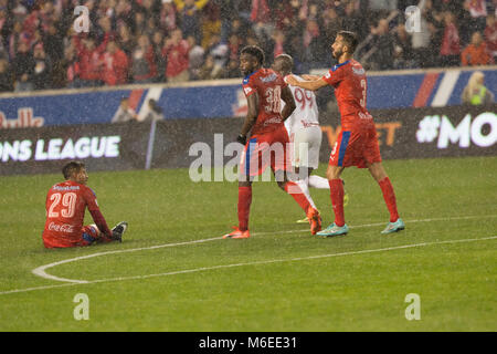 Harrison, NJ - Marzo 1, 2018: i giocatori di CD Olimpia di Honduras reagire dopo consentendo obiettivo durante 2018 CONCACAF Champions League round di gioco 16 contro New York Red Bulls in Red Bull arena, Red Bulls ha vinto 2 - 0 Foto Stock