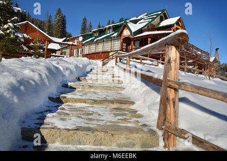 SINAIA, Romania - 25 gennaio 2018. Bolboci Chalet sulla valle Ialomita , montagne di Bucegi, Romania. Foto Stock