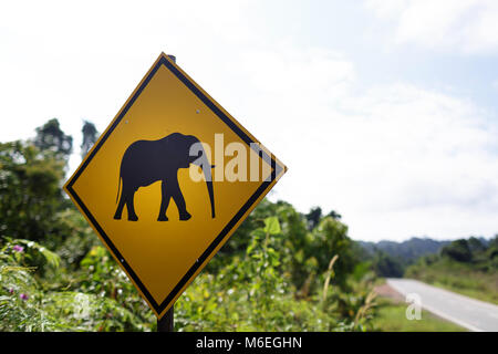 Cartello di attraversamento di elefanti selvatici in Malesia Foto Stock