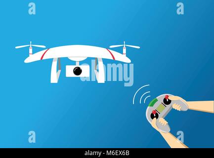 Riprodurre drone mediante il dispositivo di controllo remoto, vector art design Illustrazione Vettoriale