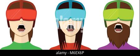 Set di VR gamer in stile appartamento, vista frontale, disegno vettoriale Illustrazione Vettoriale