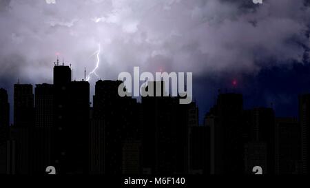 Tempesta violenta rompe su megalopoli di notte, fulmine, meteo Foto Stock