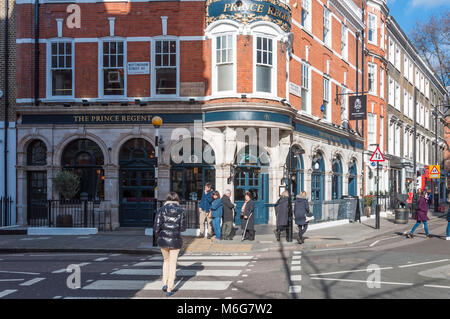 Vista esterna del principe reggente pub in Marylebone High Street, London, England, Regno Unito Foto Stock