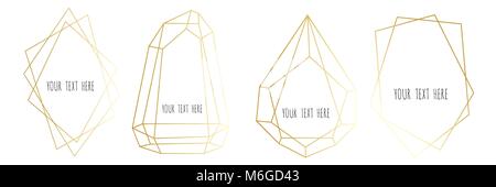 Set di oro poliedro geometrico, bordo del frame con copia spazio. Moderno vettore astratto gli sfondi in stile art deco. Illustrazione Vettoriale