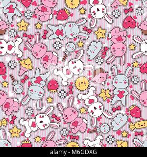 Seamless kawaii modello bimbo con graziosi scarabocchi Illustrazione Vettoriale