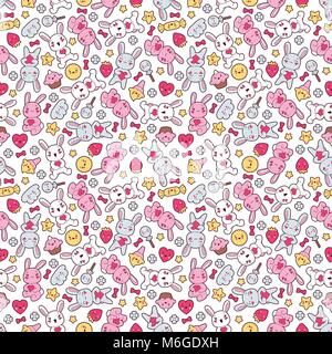 Seamless kawaii modello bimbo con graziosi scarabocchi Illustrazione Vettoriale