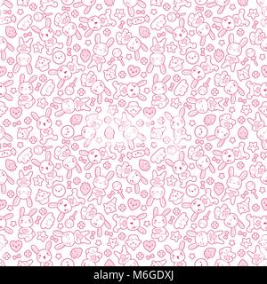 Seamless kawaii modello bimbo con graziosi scarabocchi Illustrazione Vettoriale