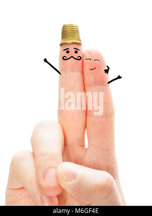 Due dita che rappresentano il maschio e la femmina di amore e di affetto rapporto Foto Stock