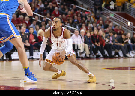 03 marzo 2018: USC Trojans guard Giordania McLaughlin (11) in una NCAA pallacanestro tra l'UCLA Bruins vs USC Trojans al Galen Center di Los Angeles, CA: Jordon Kelly/CSM(Jordon Kelly : © Cal Sport Media) Credito: Cal Sport Media/Alamy Live News Foto Stock