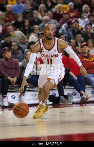 03 marzo 2018: USC Trojans guard Giordania McLaughlin (11) in una NCAA pallacanestro tra l'UCLA Bruins vs USC Trojans al Galen Center di Los Angeles, CA: Jordon Kelly/CSM(Jordon Kelly : © Cal Sport Media) Credito: Cal Sport Media/Alamy Live News Foto Stock