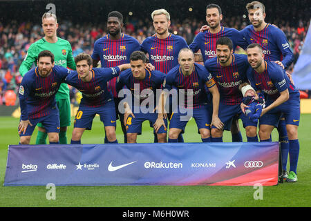 Barcellona, Spagna. 04 Mar, 2018. FC Barcellona il team iniziale durante il match tra FC Barcelona contro l'Atletico Madrid, per il round 27 del Liga Santander, giocato al Camp Nou Stadium il 4 marzo 2018 a Barcellona, Spagna. Credito: Gtres Información más Comuniación on line, S.L./Alamy Live News Foto Stock