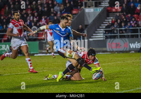 Domenica 4 marzo 2018, totalmente Wicked Stadium, St Helens, Inghilterra; Betfred Super League Rugby, St Helens rispetto a Salford Red Devils; Credito: News Immagini/Alamy Live News Foto Stock