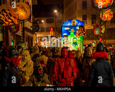 Morgestraich, sfilata di carnevale di notte, il Carnevale di Basilea, il Carnevale di Basilea, Basilea, cantone di Basilea, Svizzera, Europa Foto Stock