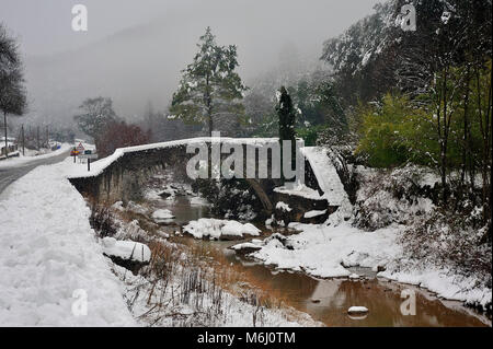 Piccolo fiume nevoso nel sud-est della Francia nel cuore di Cevennes Foto Stock