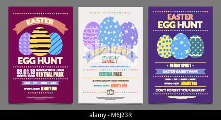 Set di uovo di Pasqua Caccia gioco divertente evento modelli di poster Illustrazione Vettoriale