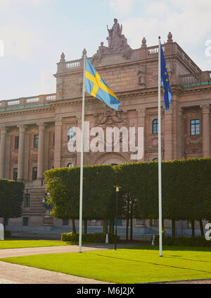 Parlamento svedese edificio, (Riksdagshuset), Helgeandsholmen, Stoccolma, Svezia e Scandinavia Foto Stock