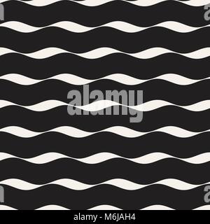 Vector Seamless Black and White Hand Drawn Wavy Lines Simple Pattern Illustrazione Vettoriale