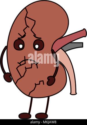 Cartoon di rene umano carattere malato Illustrazione Vettoriale