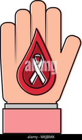 Mano con goccia di sangue e di medico a nastro Illustrazione Vettoriale