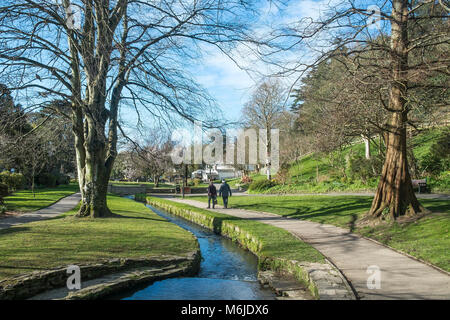 Un flusso che scorre attraverso Trenance Gardens in Newquay Cornwall. Foto Stock