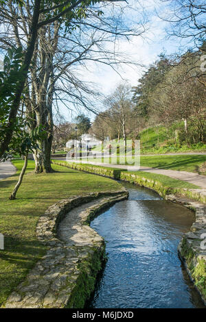 Un flusso che scorre attraverso il giardino Trenance in Newquay Cornwall. Foto Stock