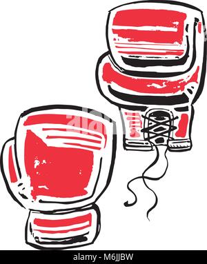 Disegnata a mano illustrazione vettoriale o di disegno di un paio di guanti da boxe Illustrazione Vettoriale