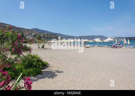 Spiaggia principale, Elounda, Λασίθι, Creta (Kriti), Grecia Foto Stock