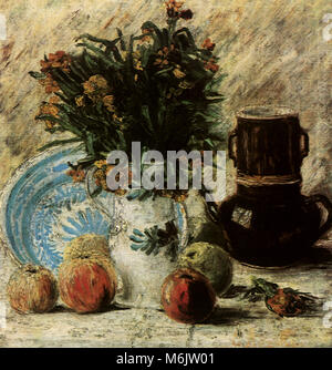 Vaso con fiori, caffettiera e frutta, Van Gogh, Vincent Willem, 1887. Foto Stock