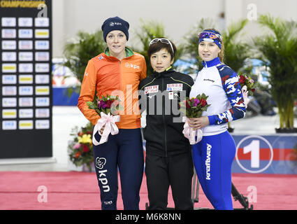 Changchun, Changchun, Cina. Mar 5, 2018. Changchun, Cina-4marzo 2018: Il Mondo Velocità Sprint Skating Championships 2018 è tenuto a Changchun, a nord-est della Cina di provincia di Jilin. Credito: SIPA Asia/ZUMA filo/Alamy Live News Foto Stock