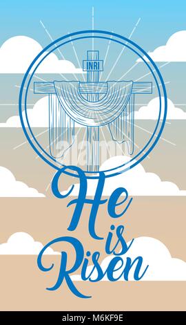 La Sacra Croce nel cielo la religione - Egli è risorto Illustrazione Vettoriale