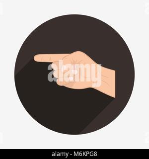 Realistica la mano con il dito puntato icona con lunga ombra. Navigazione, direzione, seguire le indicazioni. Design piatto per le reti sociali, siti web app. Illustrazione Vettoriale